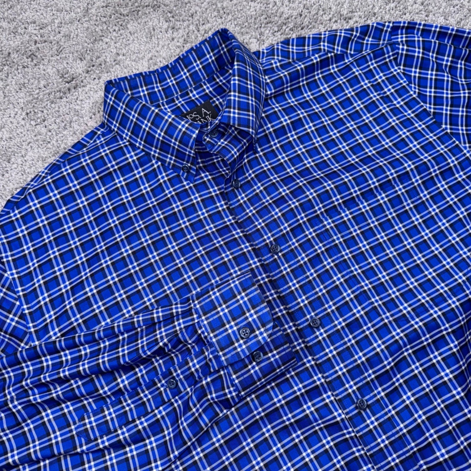 Jos. A. Bank Travelers Collection Shirt Men Tailored Fit Plaid Blue XL EXCELLENT