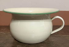 Vintage Cream and Green Enamelware Child Size Chamber Pot Potty chair 