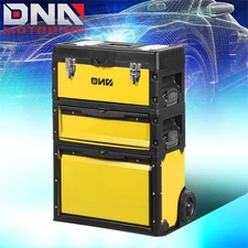3-Tier Stackable Trolley Tool Box Storage Case Organize 19.5"x 28.5"x 12" Yellow