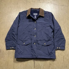 Lands End Jacket Barn Coat Chore Nylon Blue Plaid Lined Womens Size Medium