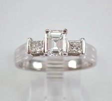 Real Moissanite 2.20Ct Princess Cut Three Stone Wedding Ring White Gold Plated