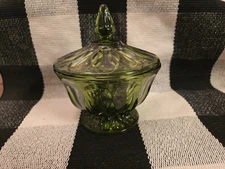 Vintage Anchor Hocking Fairfield Avocado Green Covered Candy Dish with Lid