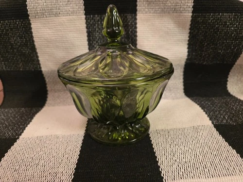 Vintage Anchor Hocking Fairfield Avocado Green Covered Candy Dish with Lid