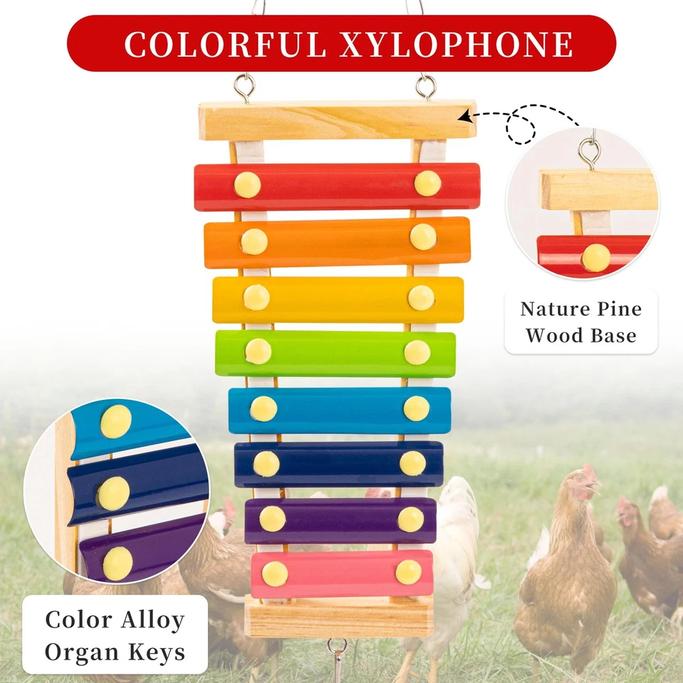 14 peças de brinquedos de frango para acessórios de galinheiro, ponte giratória escada espelho xilofone... - Imagem 2 de 4