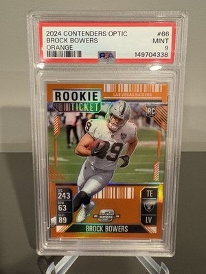 Brock Bowers 2024 Panini Rookie Contenders Optic #66 Orange Prizm RC 47/75 PSA 9