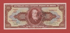 BRAZIL 10 CENTAVOS ON 100 CRUZEIROS ( 1966-67 )  PICK # 185a  XF.