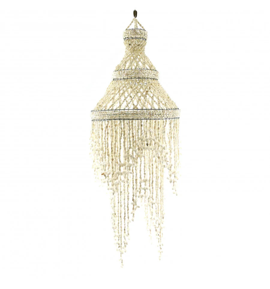 Lustre boheme coquillages cauris 100cm pour un salon style bord de mer