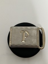 Vintage Hickok USA Master Plate Belt Buckle Monogram P Silver Tone Mens