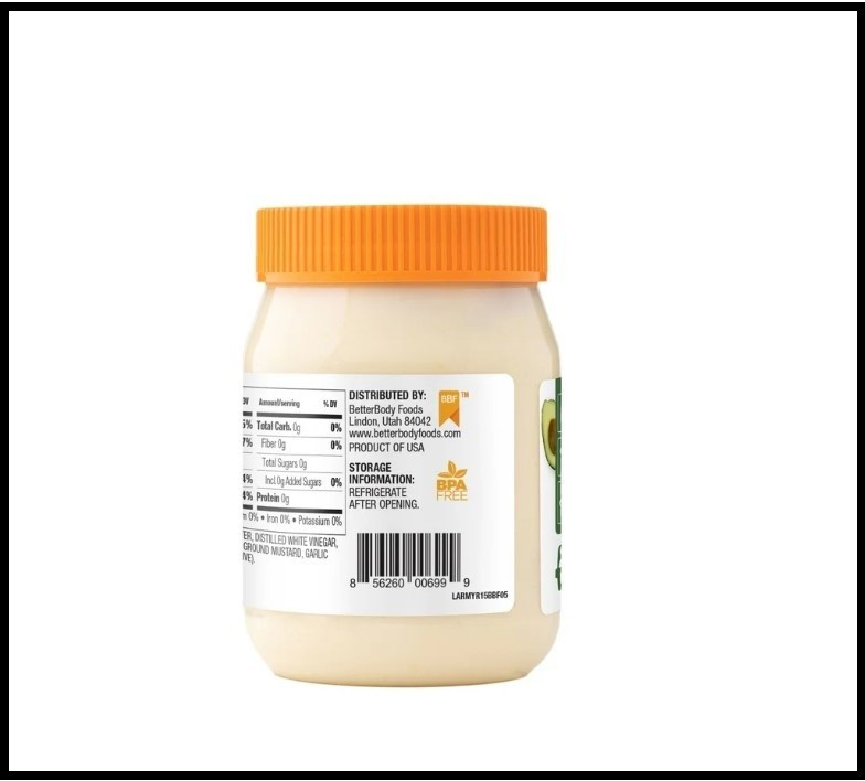 BetterBody Foods Avocado Oil Mayonnaise 15 oz Jar