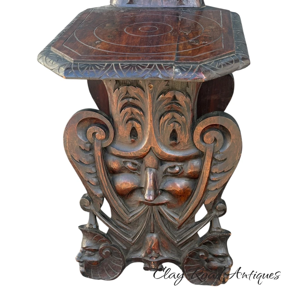 Antigua silla renacentista victoriana fantasía tallada caras de leones figura nogal Foto 3 de 4