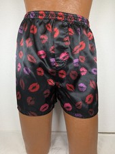Vtg MAX DECO Satin Boxer Briefs AOP Valentine's Lips Kisses Men's size M 1990s