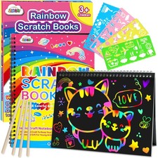 Scratch Paper Art-Crafts 2 Pack Rainbow Notebooks Supplies Toys