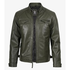 Nueva Chaqueta de Cuero de Vaca de Motociclista Verde - Chaqueta de Motocicleta Café Corredor para Hombre