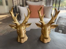 12 Inch Gold Deer Head Statue Set Holiday Décor Good Condition