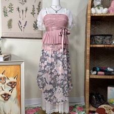 Vintage Y2k Pink Lace Babydoll Strapless Top Rococo Coquette Romantic Dolly XS