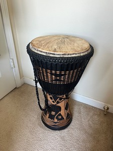 Djembe Drum 24" Tall 14" Diameter Hand Crafted & Carved, Used, Great Condition