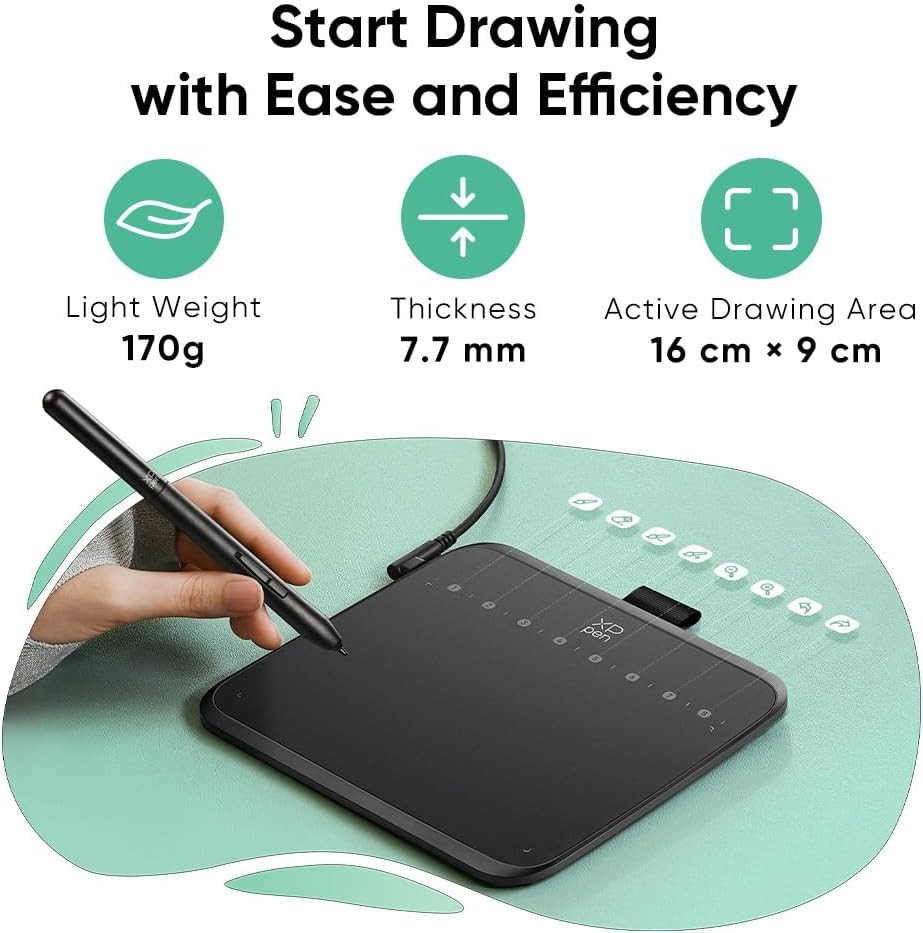 XPPen Deco 640 Drawing Tablet with 16384 Pressure Levels Sensitivity Battery-Fre