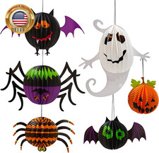 Halloween 3D Hanging Paper Lanterns 6 Pack Pumpkin Spider Ghost Bat                