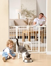 Baby Gate with Adjustable Cat Door,29-43" Auto Close Durable Pet door for Sta...