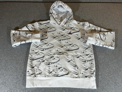 Jordan Hoodie Youth XL White Pullover Sweatshirt AOP Print Fleece Kids Boys Nike