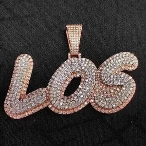 Authentic 4.00Ct Round Lab Created Diamond Men's LOS Letter Pendant 14K Rose Gold Plated