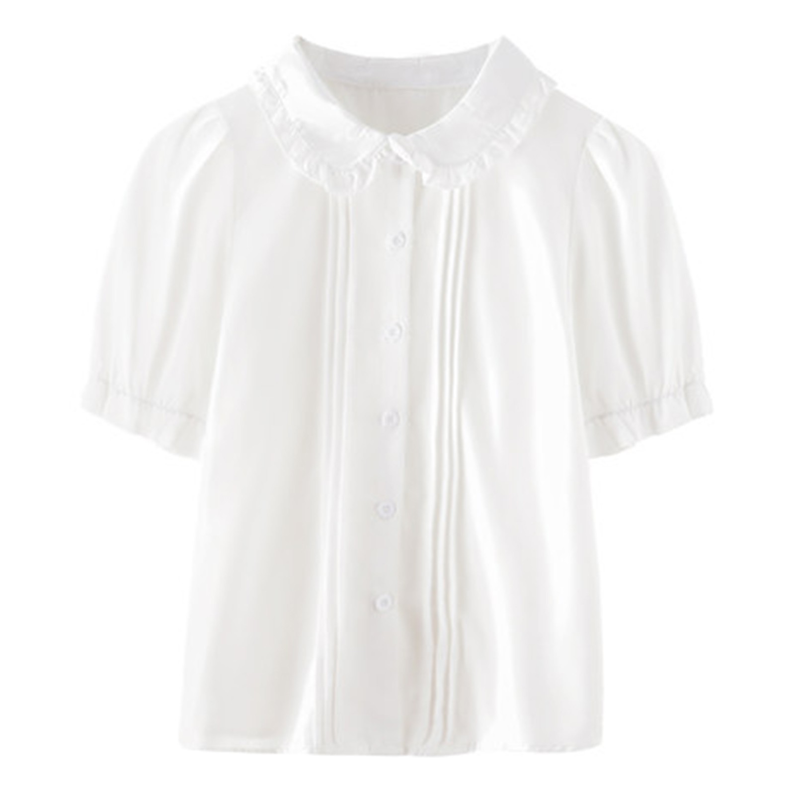 Women's JK Uniform Blouse Pan Collar Pleated Buttons Down Shirt Small