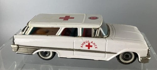 *VINTAGE* TINPLATE HAJI #2705 JAPAN FRICTION POWERED "AMBULANCE" 20 CMS LONG