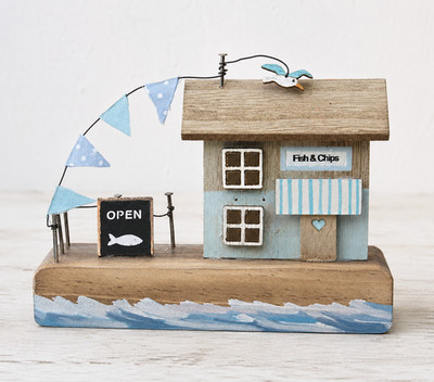 Rustikale Holz Fish & Chip Shop Ornament Küste Maritim Strand Hütte Dekor