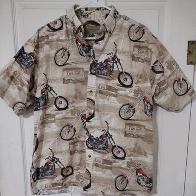 Vintage Clearwater Outfitters Shirt Mens M  Motorcycle Print Button Down C70