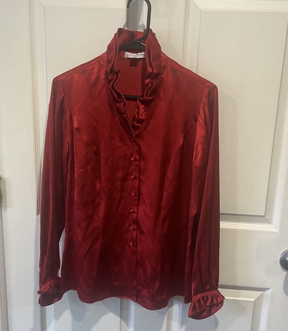 Pendleton 100% Silk Red Blouse Material Buttons B… - image 1