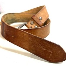 John M. Browning Brown Leather Belt Textured Grip Metal Buckle Sz36 Biker Tough