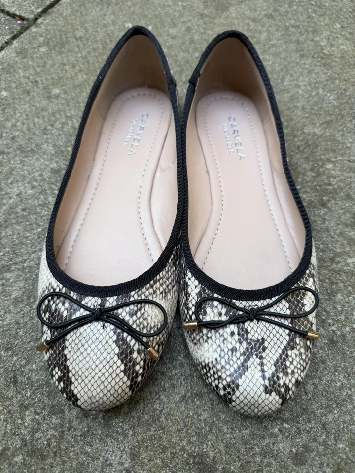 Carvela Kurt Geiger Snake Print Faux Leather Flat Ballet Pumps Size UK 5/EUR 38 - Image 1 of 4