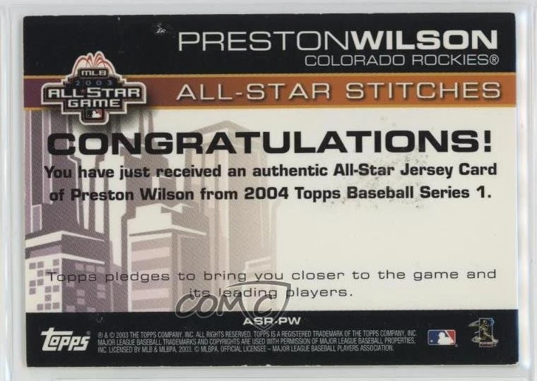 2004 Topps All-Star Stitches Relics Preston Wilson #ASR-PW - Image 2 of 2