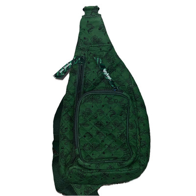 Vera Bradley Green Floral Quilted Sling Bag, Zip Closure, Adjustable Strap
