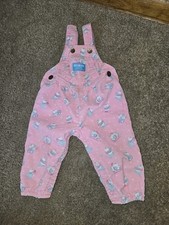 Vtg Oshkosh B'Gosh 12 month girl 90s Bubble Overalls Pink Corduroy Teddy Bears