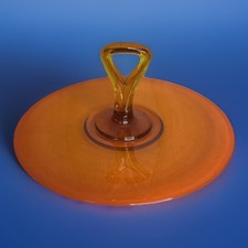Vintage MCM Round Orange Amberina Glass Snack...