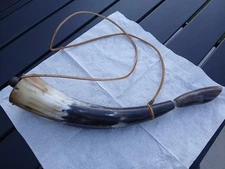 Black Powder Cow Buffalo Horn 15" Leather Strap Muzzle Loader Mountain Man Hunt