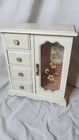 Rare Charming VINTAGE White Wooden Jewelry Box  Stained Glass Doors — photo 1