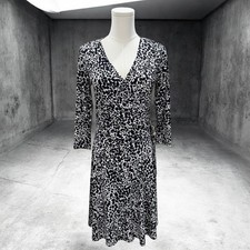 Talbots Animal Print Faux Wrap Dress Midi Stretch Career Office Classic Size 6