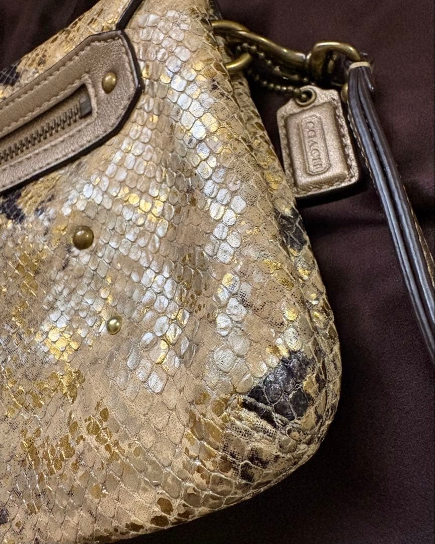 COACH Python Leather Clutch Bag Gold Studded Limi… - image 12