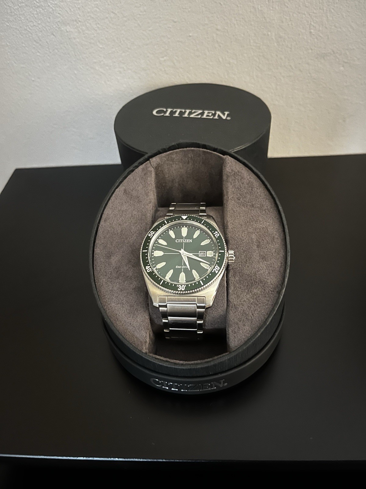 Citizen Mens Eco-Drive Brycen Green Dial Stainless Steel Silver Watch AW1598-70X