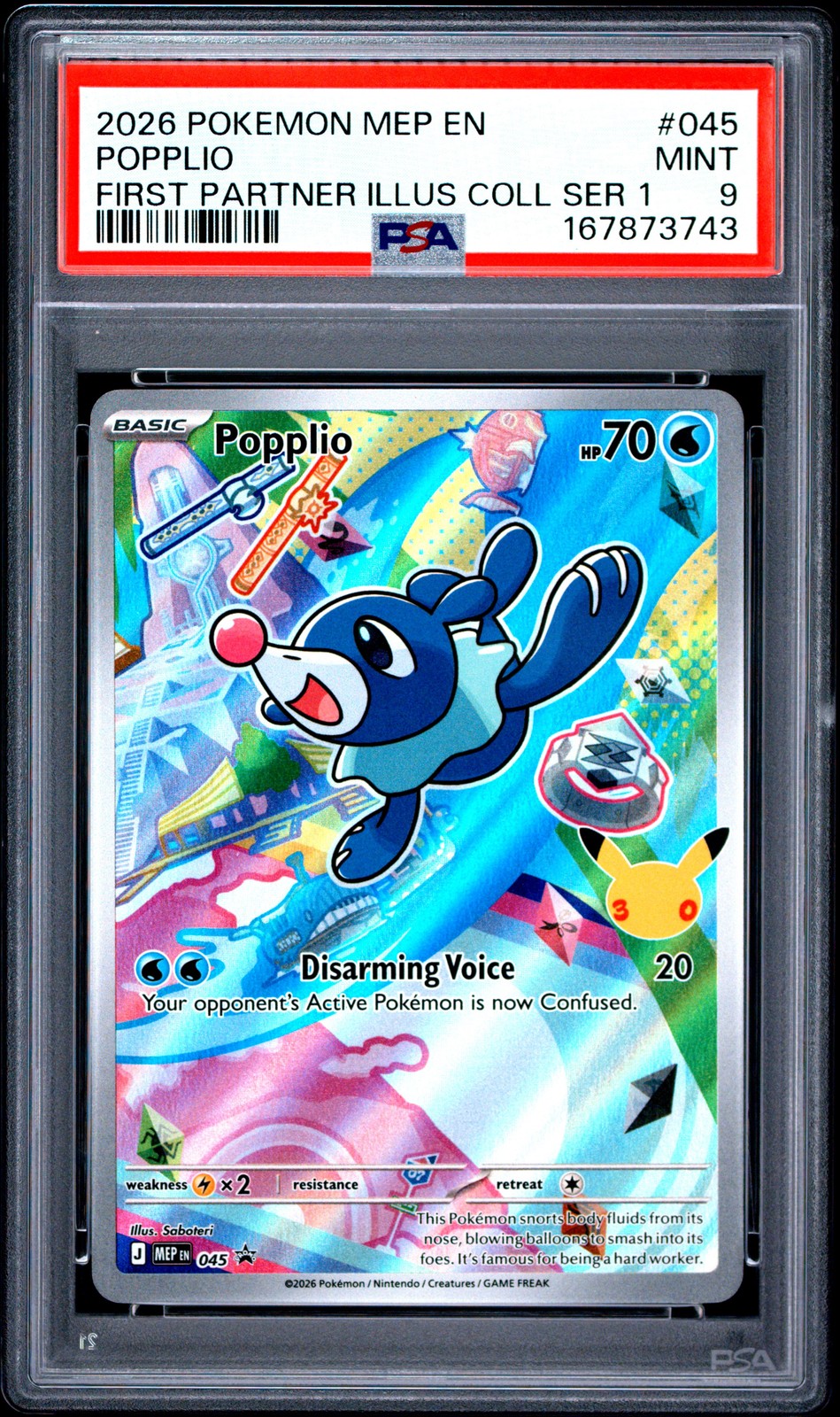 2026 POKEMON MEP FIRST PARTNER ILLUSTRATION COLLECTION #045 POPPLIO PSA 9