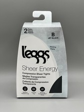 2-Pair L'eggs Sheer Energy B Control Top Medium Support Wicking Cool Jet Black