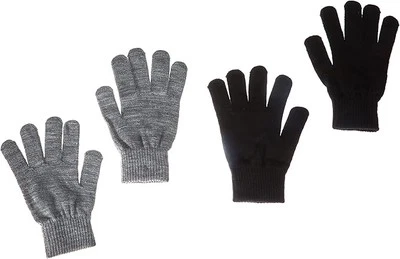 2 Paar NAME IT KIDS Jungen Handschuhe Strickhandschuhe, Schwarz/Grau, 9-12 Jahre