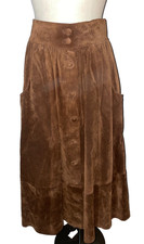 Leather School Italy Suede Maxi A-Line Skirt size L Button Front Western