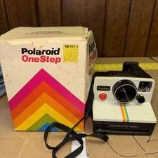 Vintage Original Polaroid OneStep White Rainbow Stripe Land Camera TESTED