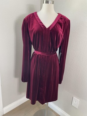 Draper James Dress Womens XXL Wine Velvet Long Sleeve Tie Waist Pockets Holiday