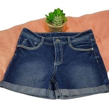 Faded Glory Embellished Denim Shorts W/ Buttoned Pockets Dark Wash Size 14