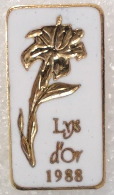 Lys d'or 1988 Pinback Button Floral Design Rectangular Vintage