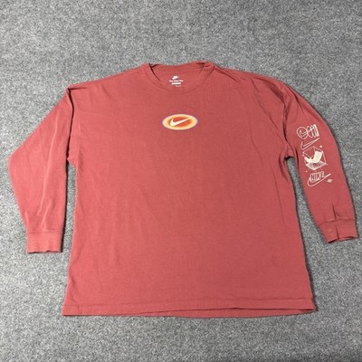Nike Shirt Mens Large Red Long Sleeve Oversized Back Center Swoosh Graphic Tee